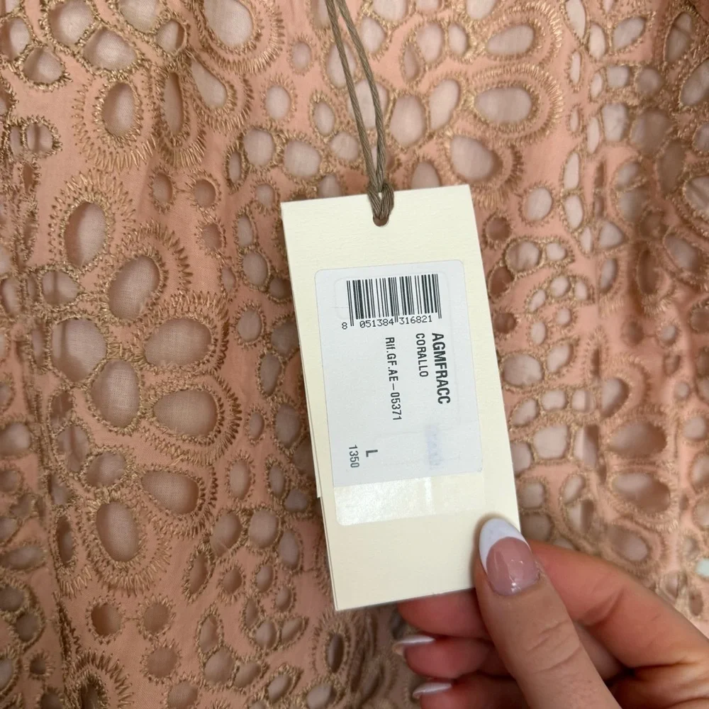 DX Collection Elegant Pink Peach Lace Dress Gold and Ruffle Detail - Picture 2 of 7